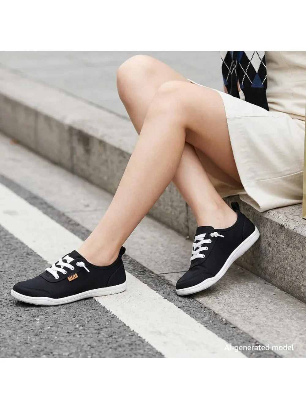 Women's Black White Comfortable Classic Slip On Low Top Canvas Fashion Sneaker